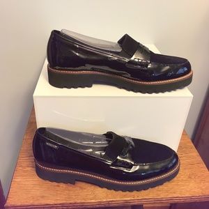 Mephisto leather patent/suede lug loafers